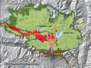 Disturbance zones created by the 1980 eruption.